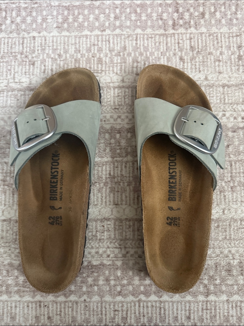 Birkenstock Single Strap Suede Slide Sandals in Light Gray/blue